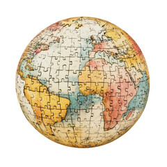 Fototapeta premium Vintage World Map Puzzle Sphere Design Artwork Isolated on transparent background