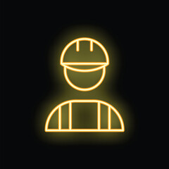 Neon yellow glowing outline of a construction worker avatar wearing a hard hat and safety vest