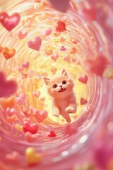 Cute cat with red heart for Valentine’s Day greeting card design