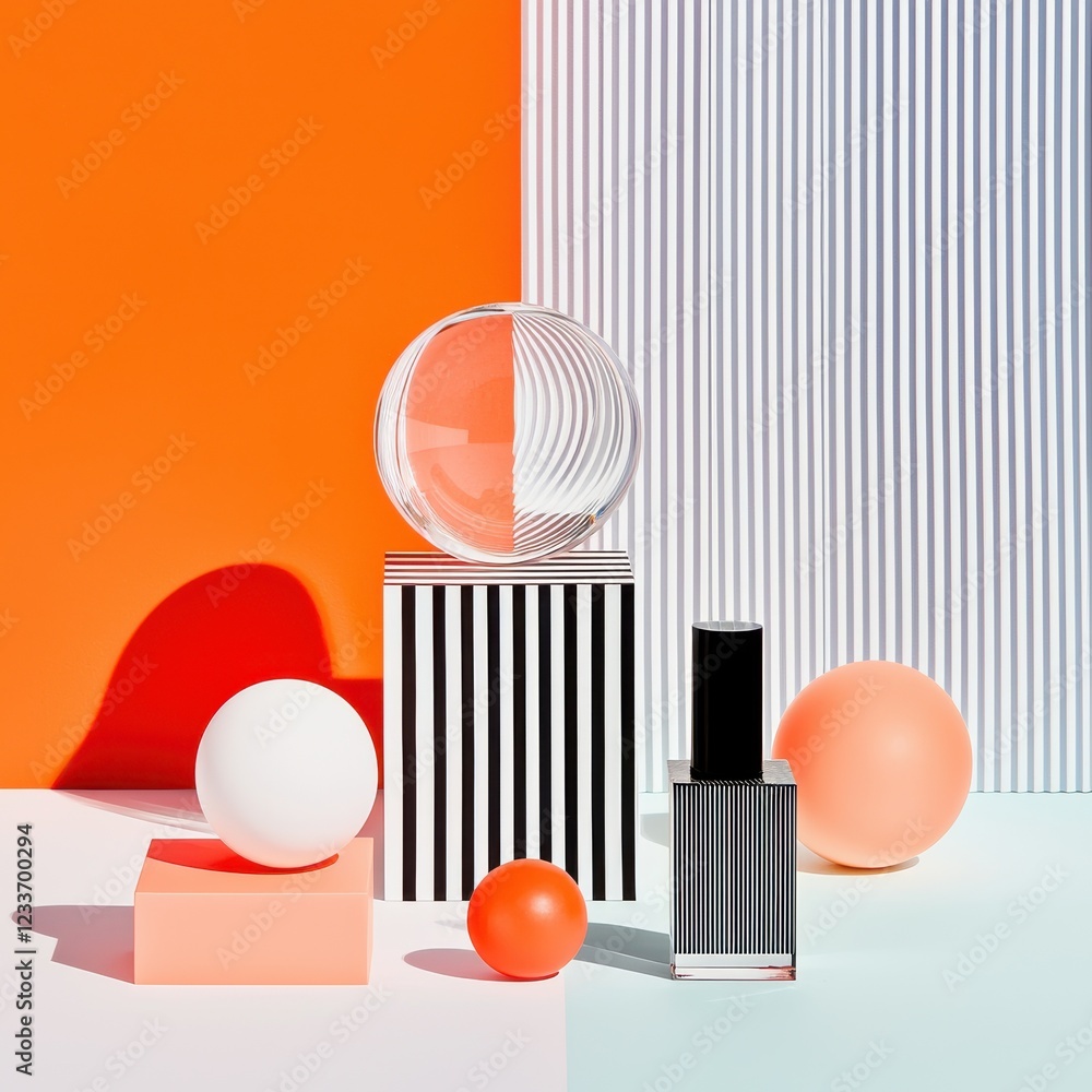 Poster contrasting feminine and masculine objects on a table minimalist setting bright lighting top-down an