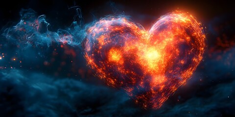 Fiery Heart Explosion in Cosmic Nebula Background