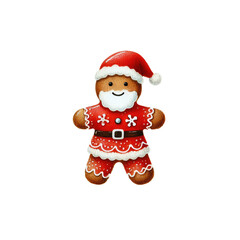 Fototapeta premium Cheerful gingerbread man dressed as Santa Claus, perfect for holiday decorations and festive celebrations.