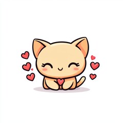 Obraz premium Cute cat with red heart for Valentine’s Day greeting card design