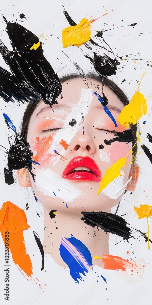 Poster dynamic abstract portraits with paint splashes in studio lighting medium angle artistic expression