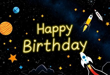 Naklejka premium Vibrant Happy Birthday Banner with Balloons and Confetti