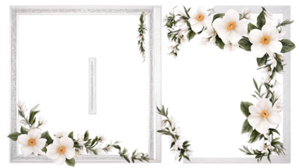 Geometric flowers frame isolated on a clean PNG background, featuring intricate patterns and vibrant petals, ideal for modern design projects, floral illustrations, and decorative borders for invitati