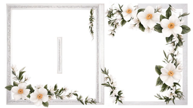 Geometric flowers frame isolated on a clean PNG background, featuring intricate patterns and vibrant petals, ideal for modern design projects, floral illustrations, and decorative borders for invitati