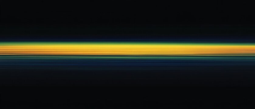 Bold horizontal stripes of yellow and green fading into a dark blue gradient, set against a black backdrop, conveying a dynamic, fast-moving abstract feel