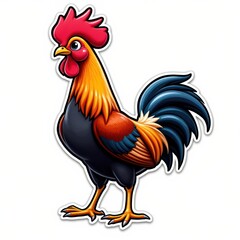 Fototapeta premium Colorful Cartoon Rooster Standing Proudly with a Magnificent Feather Display