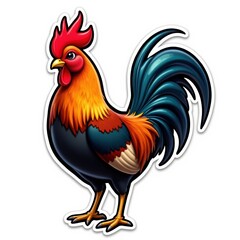 Fototapeta premium A Vibrant Rooster with Striking Plumage Captured in a Colorful Illustration