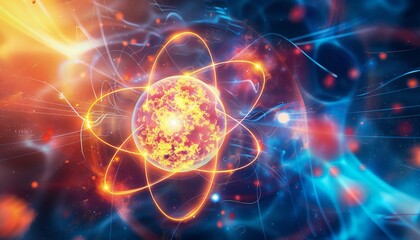 An abstract representation of quantum physics, with swirling energy fields and particles