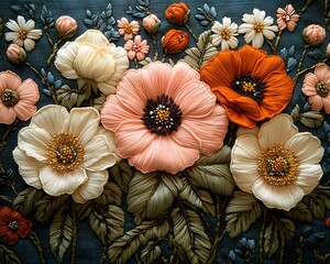 Vibrant Floral Arrangement with Blooming Flowers and Lush Foliage