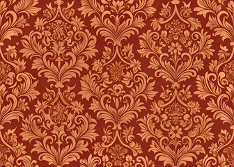 Ornate damask pattern in burgundy.