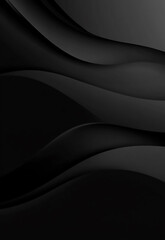 Obraz premium Abstract black wave banner with fluid curves on dark background. Abstract black wave background. Black and white ripples