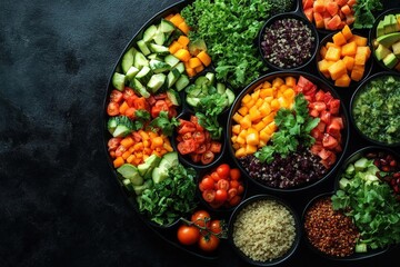 Colorful Vegetable Salad Platter on Dark Background
