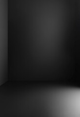 A dark room with a light shining on the floor. The light is coming from a window.   empty and has a moody atmosphere, display for product advertising