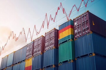 Fototapeta premium Shipping containers with a rising graph indicating growth.
