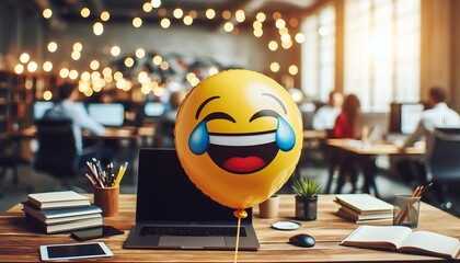 Smiling emoji happy and cheerful, representing summer vibes, joy, and fun in a cute cartoon style.