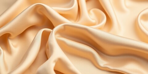 Cream-colored fabric with a silky-smooth texture exudes subtle sheen; folds dance gracefully, capturing light for an elegant motion effect