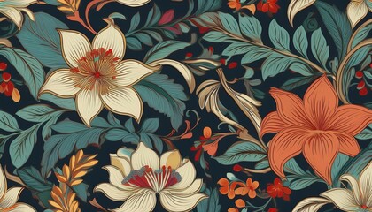 Elegant Vintage Floral Ornament Against a Dark Background A Timeless, Intricate Design Blending Romance and Elegance with Delicate Flowers and Greenery