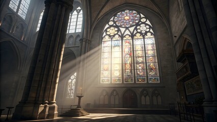 Gothic Cathedral Interior Sunlight Stained Glass Architecture
