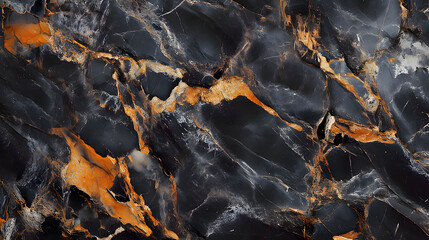 Rich black and orange marble surface showcasing intricate patterns and textures. Generative AI