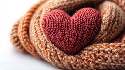 A cozy knit scarf intertwined with a heart-shaped cushion, symbolizing warmth, love, and comfort during colder seasons.
