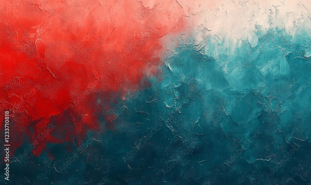 Poster abstract painting with bold strokes of red and blue.  The texture of the paint is visible and gives the piece a dynamic feel. 