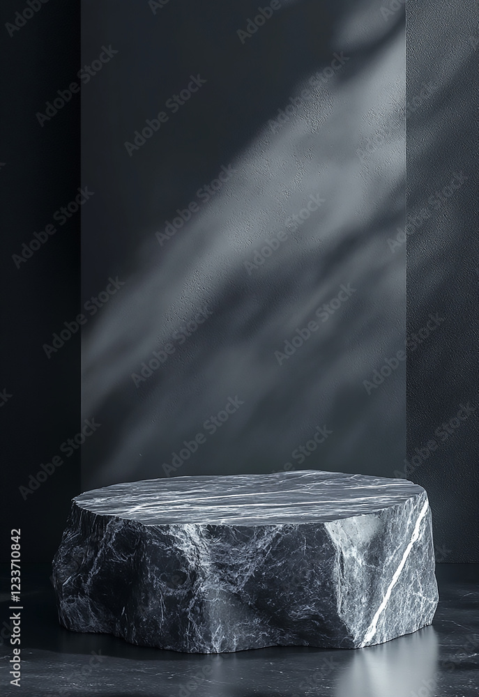 Canvas Prints stone podium with smoke in the background empty dark marble table podium in the center of a dark roo