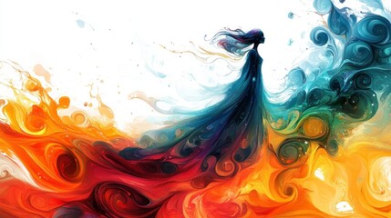 Obraz premium An abstract representation of a tiny elf, its colorful attire blending into swirling, artistic patterns, on a white background