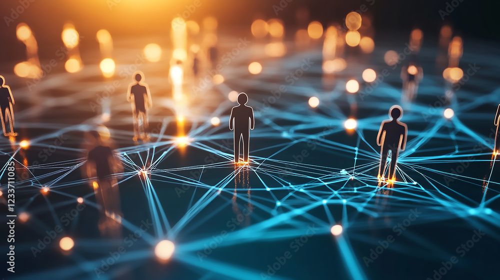 Poster a digital representation of global communication networks, showcasing interconnected nodes and data 