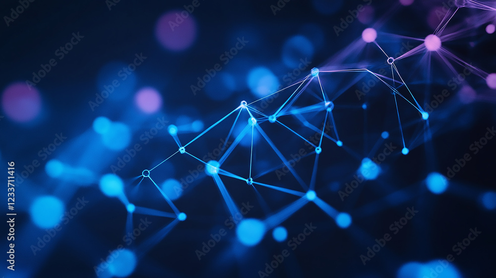 Poster a digital representation of global communication networks, showcasing interconnected nodes and data 
