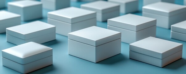 Obraz premium Minimalist Composition of White Gift Boxes on a Teal Background