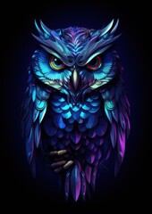 Fototapeta premium Neon owl art illuminated creativity.