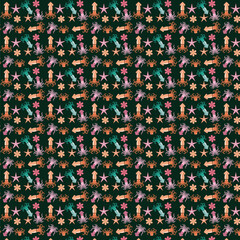 Obraz premium Seamless pattern with circles and dots on a black background.