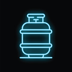Blue glowing neon line gas cylinder icon isolated on black background