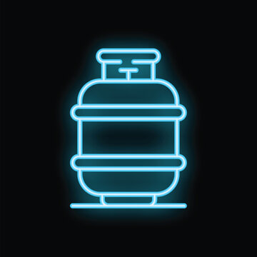 recommend clip art: Blue glowing neon line gas cylinder icon isolated on black background
