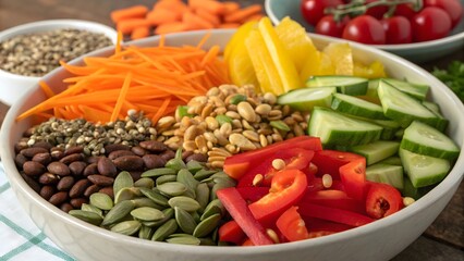 Healthy Rainbow Veggie Bowl Colorful Salad with Seeds Nuts