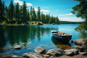 Obraz premium Lake boat landscape outdoors.