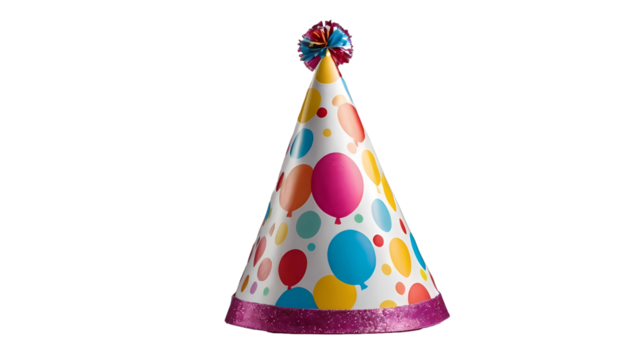 party hats isolated on white background, birthday party hat isolated on transparent background