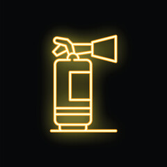Neon fire extinguisher icon glowing on dark background