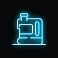Glowing neon icon representing a plastic bottle with handle, suggesting cleaning products or chemicals