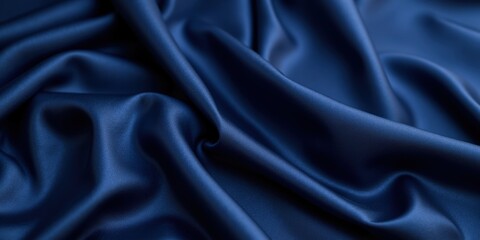 Fototapeta premium Gleaming dark blue satin with rich folds and creases, exuding elegance and fluidity in every thread. Its smooth, glossy surface shimmers with regal intensity