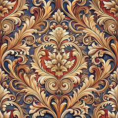 Ornate gold leaf damask pattern design.