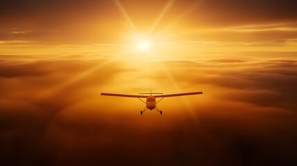 Obraz premium Airplane Silhouette at Sunset Above Clouds