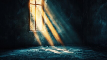 Fototapeta premium A single beam of light shining through a cracked window representing the possibility of escape, hope, and the promise of a brighter future. This image conveys the concept of unexpected opportunities