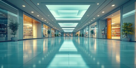 Fototapeta premium Modern Shopping Mall Interior Design: A Serene and Luxurious Retail Experience
