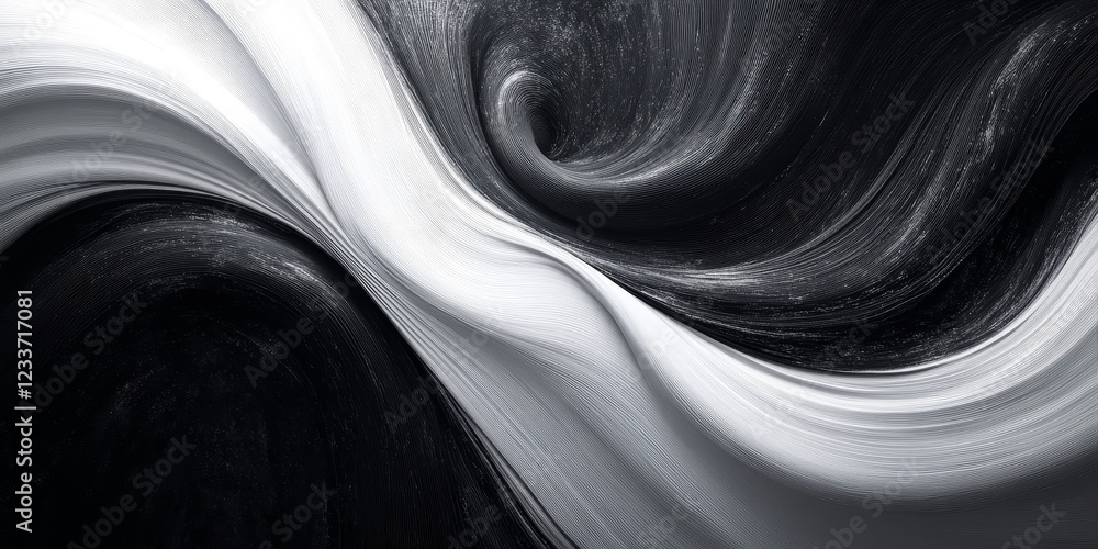 Poster abstract swirling monochrome artwork of black and white. the colors blend and contrast, creating a d