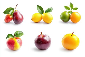 Fresh fruit collage, studio shot, white background, healthy food