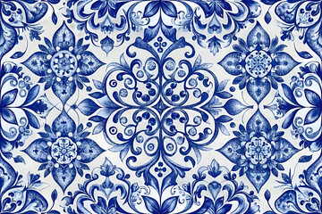 Ornate blue and white floral tile pattern.